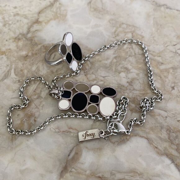 Foxy Originals Matching Set Necklace & Ring Silver Tone & Enamel - Picture 1 of 13